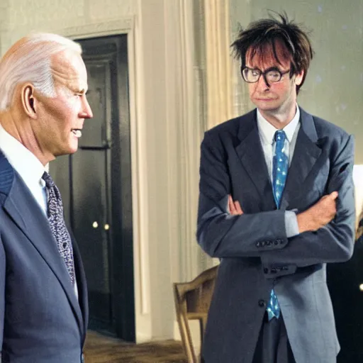 Image similar to The Tenth Doctor standing next to Joe Biden looking at Big Ben, Studio Ghibli