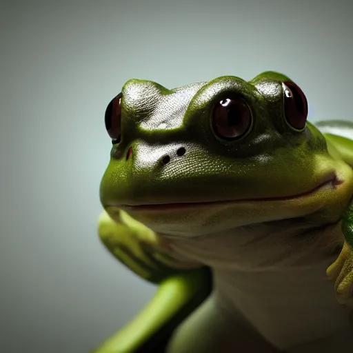 Image similar to hyperrealistic film still of a person wearing a frog mascot costume, stunning 3 d render, inspired by istvan sandorfi & greg rutkowski & unreal engine, perfect facial symmetry, dim volumetric cinematic lighting, 8 k octane comprehensive render, extremely hyper - detailed, incredibly lifelike attributes, intricate, real flesh texture, masterpiece, artstation, stunning,