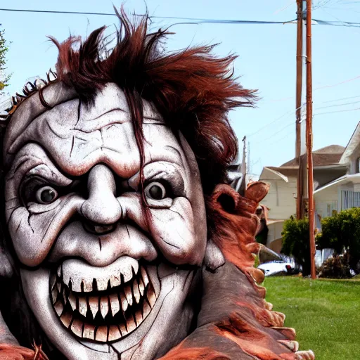 Image similar to parade float for leatherface, realistic photography, high detailed