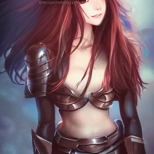 Prompt: a portrait of an attractive knight female anime character with long hair, artgerm