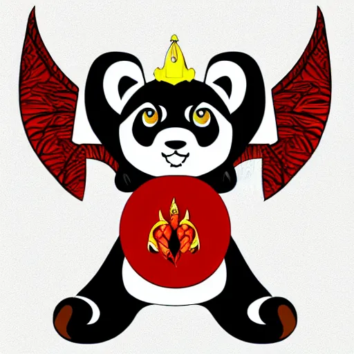 Image similar to vector art of panda with welsh dragon wings and tail, intercrossed, chimera, welsh flag, adobe illustrator