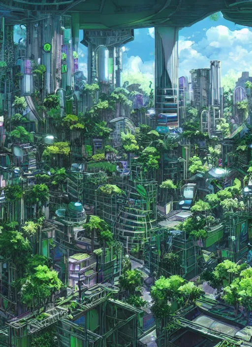 solarpunk futuristic city which has been abandoned and