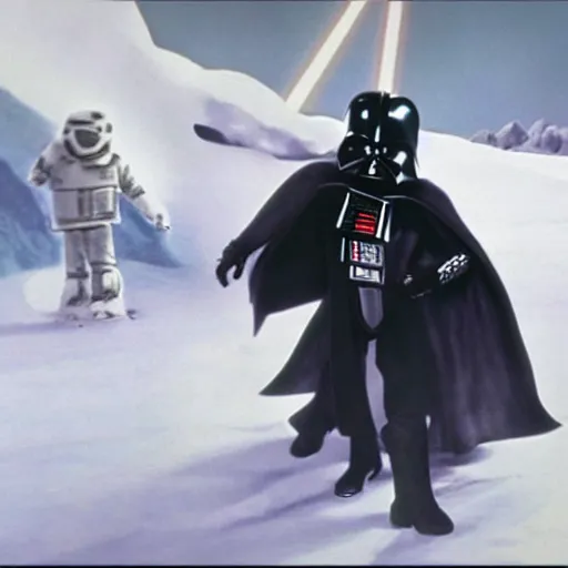 Image similar to darth Vader as a small child attacking the rebel base on Hoth