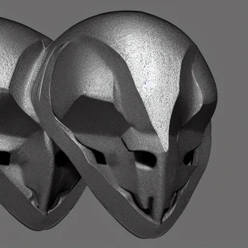 Image similar to concept design for a solid plate featureless metallic mask, 3 d render, volumetric lighting, unreal engine