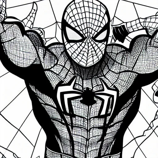 Prompt: dwayne johnson as spiderman in style of black pen line drawing, very detailed
