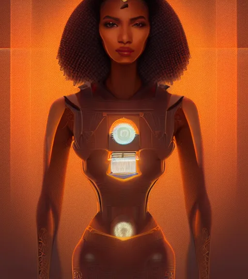 Image similar to symmetry!! egyptian princess of technology, solid cube of light, hard edges, product render retro - futuristic poster scifi, lasers and neon circuits, beautiful brown skin woman egyptian princess, intricate, elegant, highly detailed, digital painting, artstation, concept art, smooth, sharp focus, illustration, dreamlike, art by artgerm