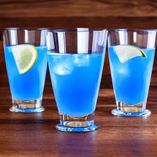 a set of cocktail glasses with a blue liquid in it,, Stable Diffusion