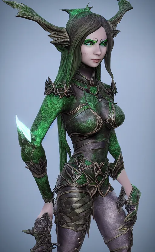 Prompt: Gothic elf princess in green dragon armor, bronze statue, unreal engine, high detailed