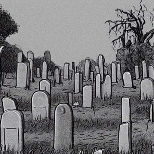 Image similar to film still of a haunted cemetery by tim burton and studio ghibli