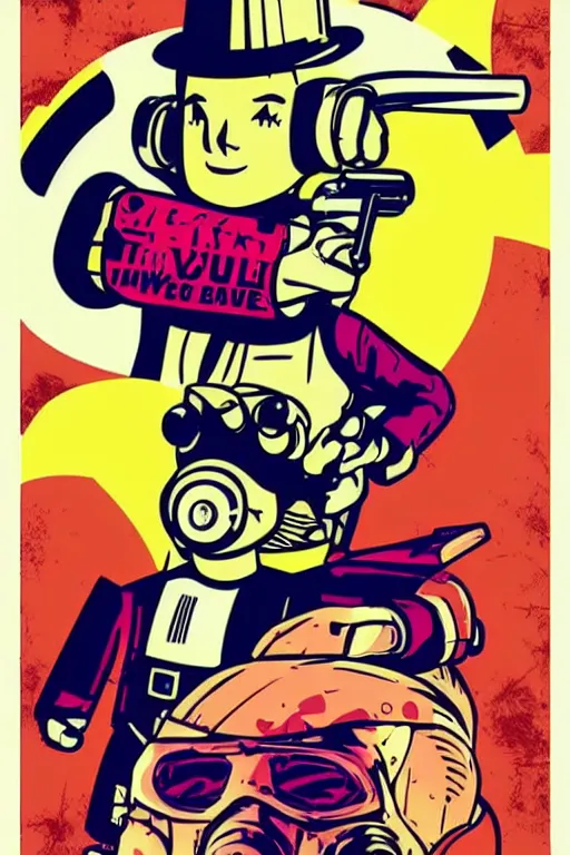 Image similar to fallout 7 6 retro futurist illustration art by butcher billy, sticker, colorful, illustration, highly detailed, simple, smooth and clean vector curves, no jagged lines, vector art, smooth andy warhol style