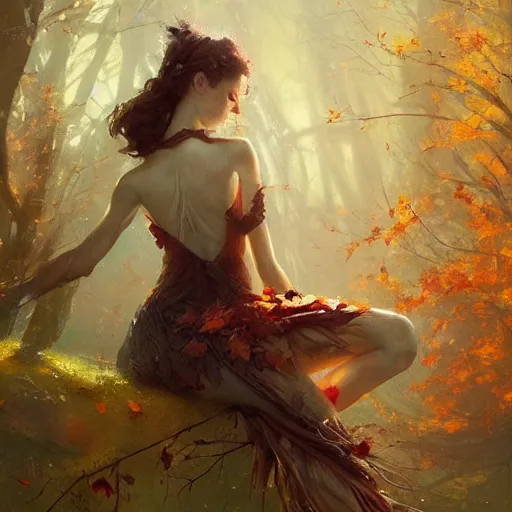 Image similar to beautiful autumn fairy by greg rutkowski, fantasy, realism, trending on artstation