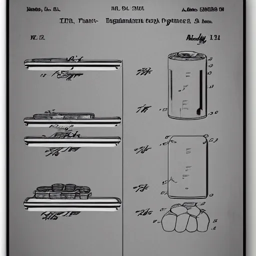 Prompt: draw einsteins fridge patent, patent style