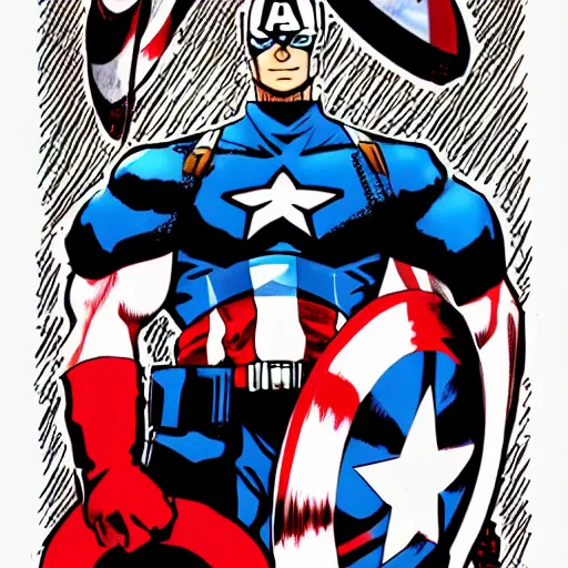 Image similar to captain america in the style of tatsuki fujimoto