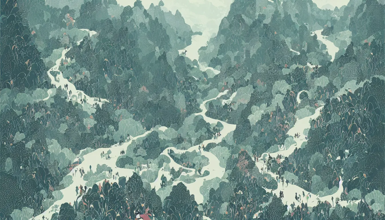 Image similar to mountain forest hiking path by victo ngai