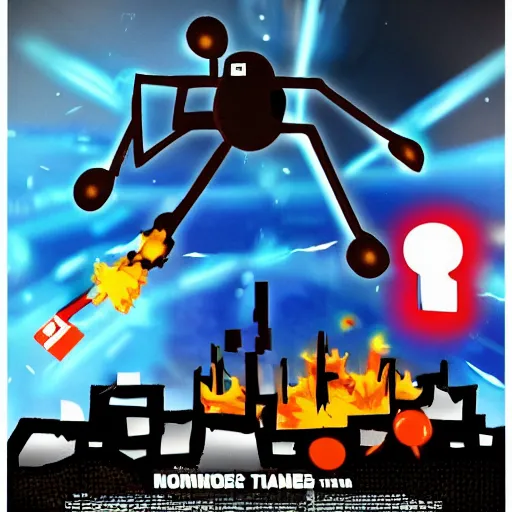 Prompt: poster of the game with the stickman figurine and with explosions on the background, cartoon, newgrounds cartoon