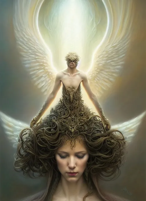 Image similar to elliot page as an angel, aesthetic, fine art, intricate, elegant, highly detailed, realistic hair, centered, digital painting, art station, conceptual art, soft, sharp focus, illustration, artwork, artgerm, tomasz alen kopera, peter mohrbacher, donato giancola, wlop, boris vallejo