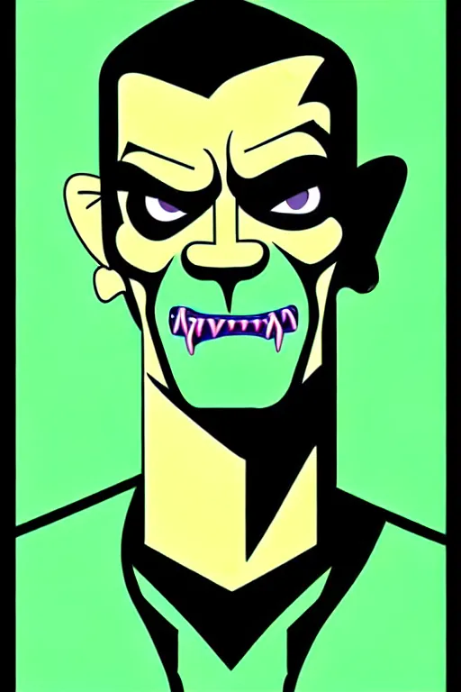 Prompt: portrait of rockabilly young sean connery, sharp cheekbones, dimpled cheeks and chin, frankenstein green skin, blue eyes, forehead stitches, neck bolts, neck electrodes. sean connery as frankenstein's monster, frankenstein's monster as sean connery. fine lines, soft shading, anime fantasy illustration, professional quality, symmetrical features