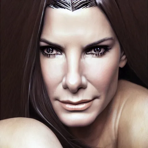 Image similar to hyperrealist portrait of sandra bullock as lady godiva, fantasy art, photo realistic, dynamic lighting, artstation, poster, volumetric lighting, very detailed faces, 4 k, award winning