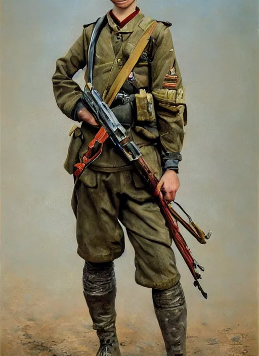Prompt: portrait of a boy soldier. art by denys tsiperko and manuel sanjulian. detailed, hyperrealism, 8 k resolution