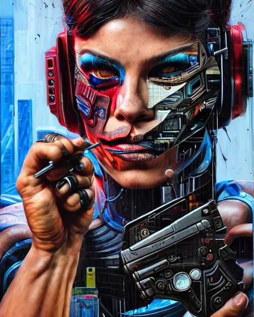 Image similar to a portrait of a muscular anthropomorphic cyberpunk puma by sandra chevrier, by jon foster, detailed render, pistol in holster, tape deck, epic composition, cybernetics, 4 k realistic, cryengine, realistic shaded lighting, sharp focus, masterpiece, by enki bilal