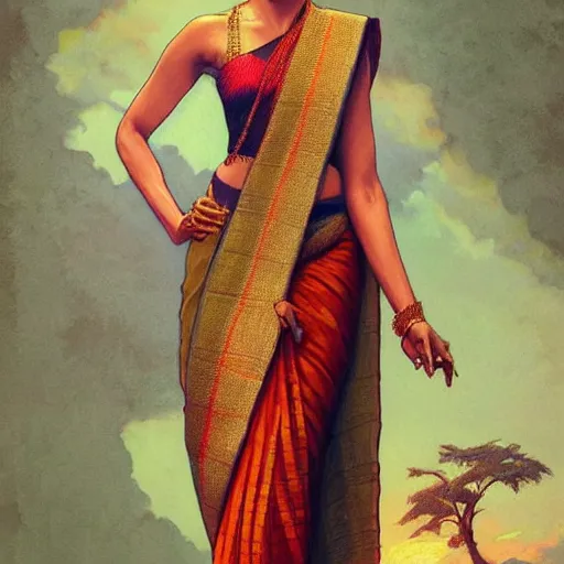 Prompt: beautiful natural deepika padukone wearing assamese bihu mekhela sleeveless silk saree, intricate, elegant, highly detailed, digital painting, artstation, concept art, smooth, sharp focus, illustration, art by artgerm and greg rutkowski and alphonse mucha and loish and WLOP