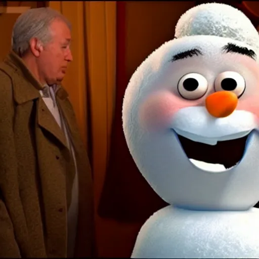 Image similar to donald trump as olaf the snowman. pixar animation. detaild.