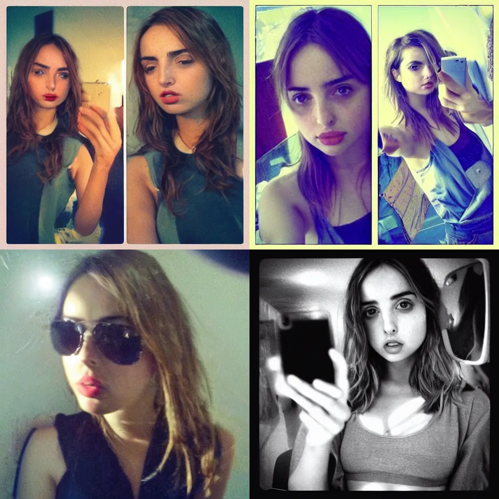 Prompt: ana de armas, selfie, duckface, instagram, filter, dirty mirror, yolo