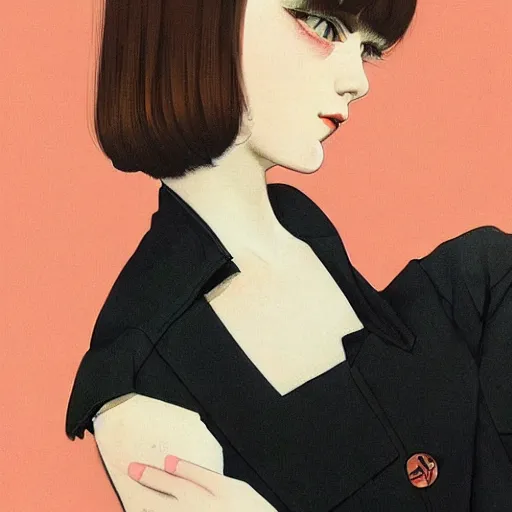 Image similar to little girl wearing an gucci's outfit. art by ilya kuvshinov, profile picture, inspired by balthus, highly detailed, 8 0 s anime art style, realistic, vogue cover