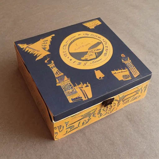 Image similar to vintage craft paper gift box for men, old school, wes anderson style