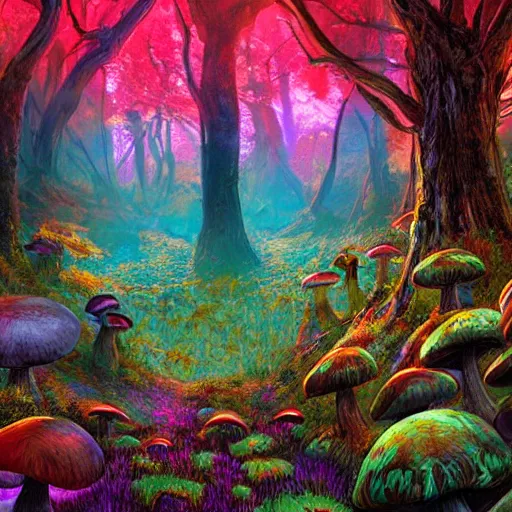 Image similar to bright, colorful, realistic, detailed from Elder Scrolls: shivering isles concept mania mushroom forest realm of madnessa portrait backlighting, kodachrome, high contrast, highly detailed, sharp focus, digital painting, concept art, illustration, trending on artstation, comic book by Alex Ross and Adam Adamowicz cover art