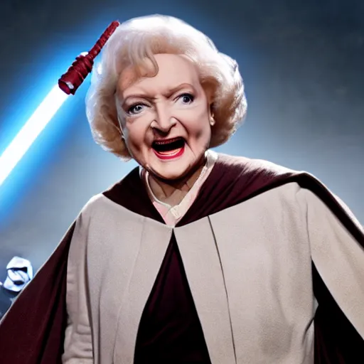 Image similar to betty white in'star wars'as a sith lord, full body, cinematic scene, highly detailed, cinematic lighting, 1 4 mm