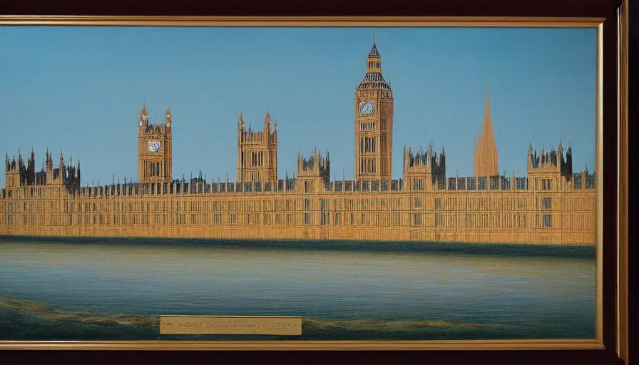 Image similar to Palace of Westminster, illustrated by Bob Ross, very detailed