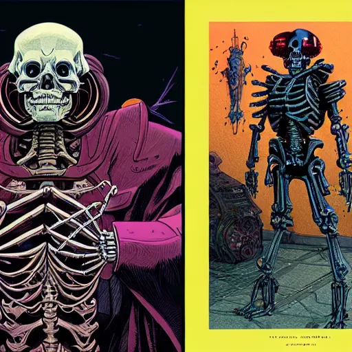 Image similar to portrait of a cybernetic evil undead skeleton sorcerer, cyberpunk concept art by josan gonzales and moebius and enki bilal and and dan mumford and jean claude meziere and philippe druilleg