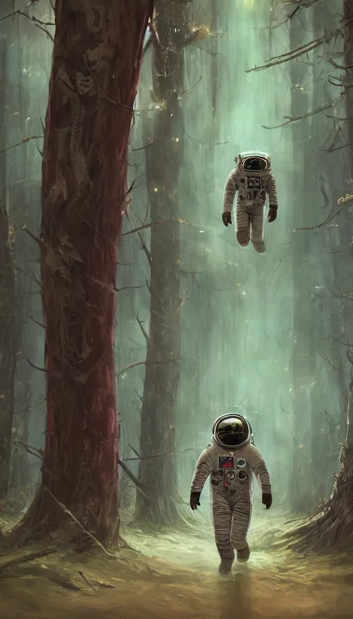 Prompt: astronaut walking in a forest made out of many demonic head and claws, by blizzard concept artists