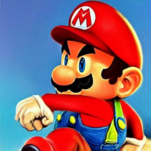 Prompt: An ultra realistic portrait of Mario drawn in colors by Frank Frazetta, Realistic, Dark Fantasy, Epic Lighting