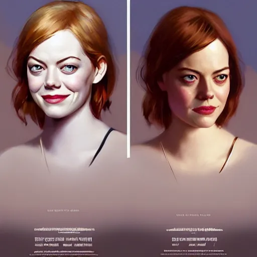 Prompt: emma stone : left - half is sad emma stone, right - half is smiling emma stone, fine details, realistic shaded lighting poster by greg rutkowski, magali villeneuve, artgerm, jeremy lipkin and michael garmash and rob rey