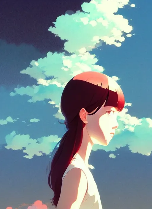 Image similar to portrait of a girl by ilya kuvshinov, cloudy sky background lush landscape ln illustration concept art anime key visual trending pixiv by victo ngai fanbox by greg rutkowski makoto shinkai takashi takeuchi studio ghibli