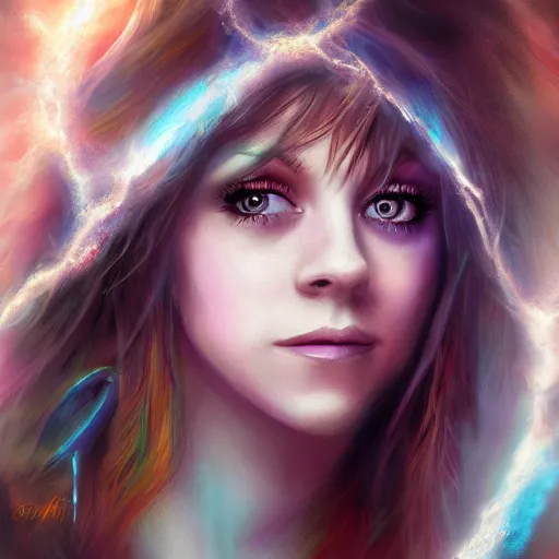 Prompt: portrait of lindsey stirling as a beautiful goddess, epic fantasy art, detailed face, goddess, mystical, mystic atmosphere, trending on artstation, deviantart, digital art, high detail, high definiton, ultra realistic, high quality, hyper realistic, 4 k uhd