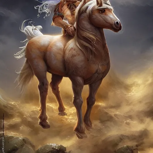 Image similar to a Shetland pony centaur by nuri iyem, james gurney, james jean, greg rutkowski, anato finnstark. hyper detailed, 50mm, award winning photography.