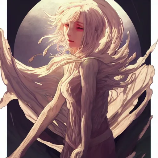 Image similar to god covered in bleach, with rhinestone eyes, covered in paralytic dreams, future pixels, illustration trending on artstation, anime. by hayao miyazaki and rossdraws and artgerm and greg rutkowski and alphonse mucha and studio ghibli and ilya kuvshinov. high quality, stunning, intricate detailed environment. 8 k