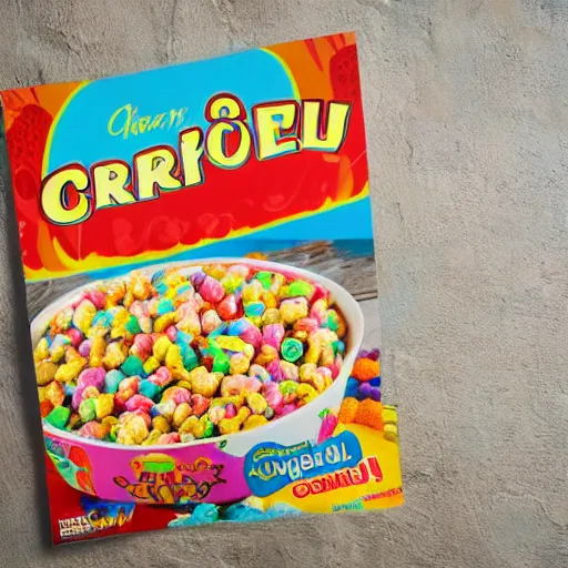 Prompt: cereal box poster ; product photo of a cereal box ; professional advertisement photography of a box of lucky charms cereal ; close - up of the box carton ; advertisement poster