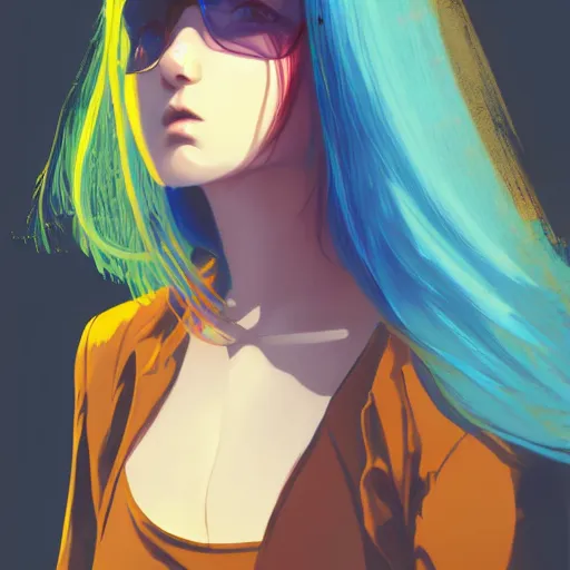 Image similar to ilya kuvshinov with long sky blue hair, gold eyes, boy face, professional digital painting, concept art, award - winning photography, cinematic, wlop, color block, pop, hip, art by andy warhol, pixiv art, yoshitaka amano