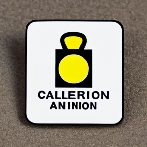 Image similar to a square enamel pin depicting a caution warning label, smooth curves