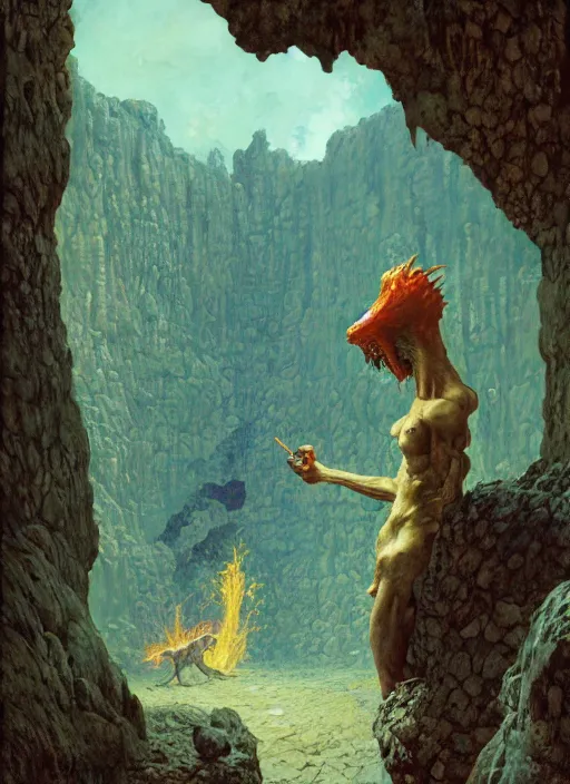 Prompt: monster in lava cave, by lawrence alma - tadema and zdzislaw beksinski and norman rockwell and jack kirby and tom lovell and greg staples, artstation creature art