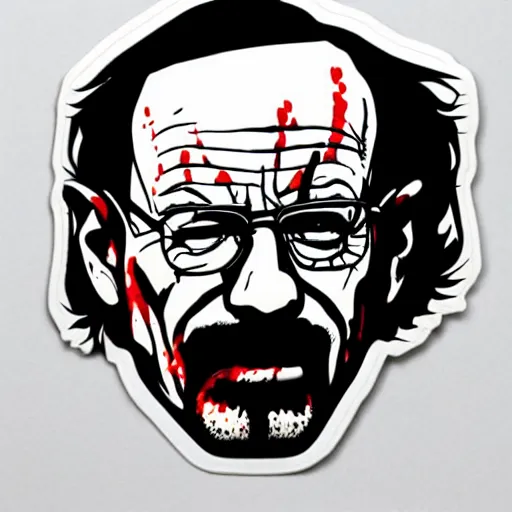 Image similar to die cut sticker, walter white wearing the joker suit, splatter paint