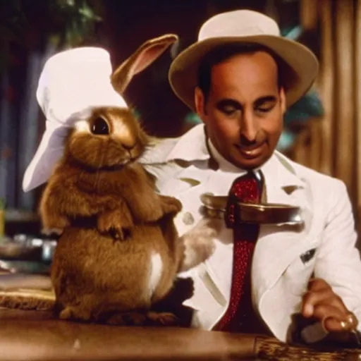 Prompt: a rabbit in the movie casablanca