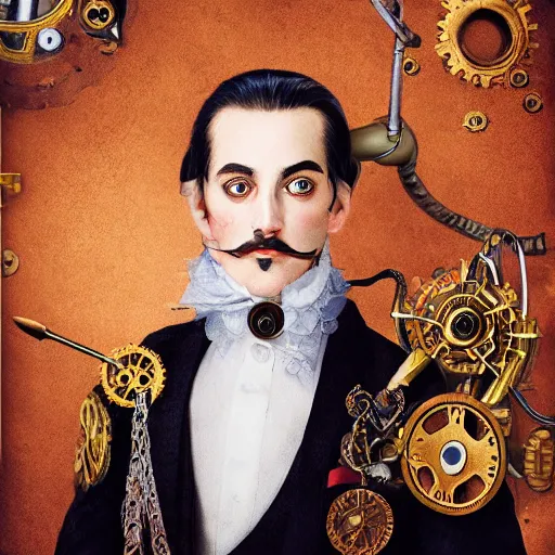 Image similar to photorealistic portrait of a steampunk royal wearing a monocle