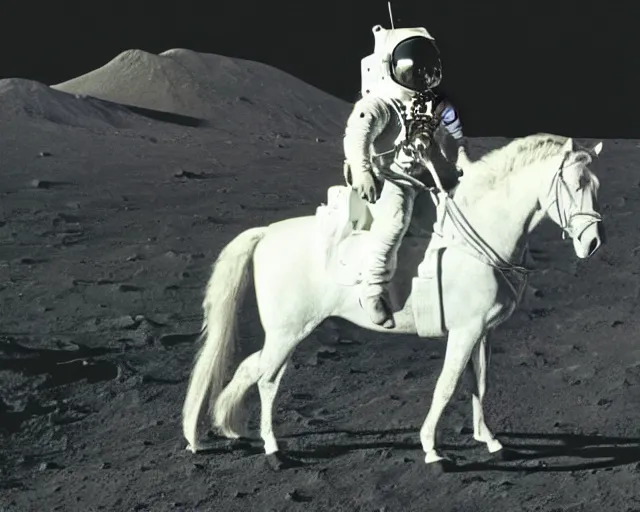 Image similar to photograph of an astronaut riding a white horse on the moon