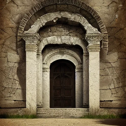 Image similar to beautiful matte painting of the grand ancient stone door, fantasy, sharp focus