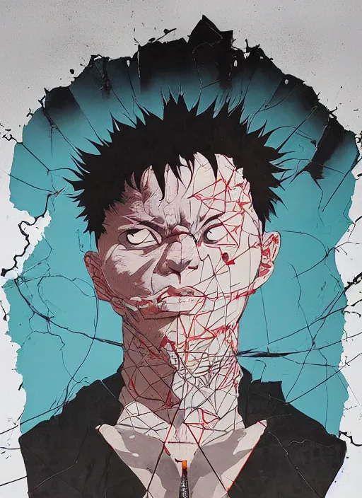 Image similar to symmetry!! portrait of tetsuo from akira, by sachin teng, organic, cables, matte painting, geometric shapes, hard edges! graffiti, street art